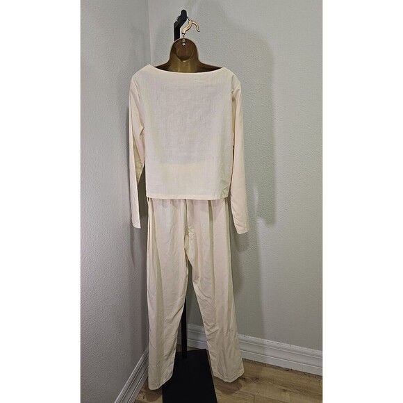 Ivory Cotton Blend Top Pants Set Womens Lg Cream Twill Long Sleeve Quiet Luxury - Picture 4 of 14